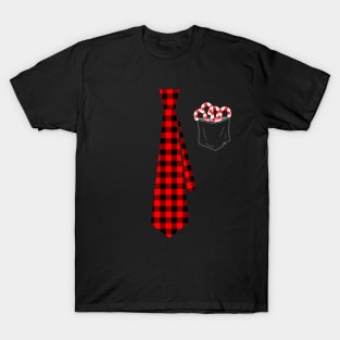 Fake Pocket of Candy Canes with Red Buffalo Plaid Neck Tie for Christmas T-Shirt